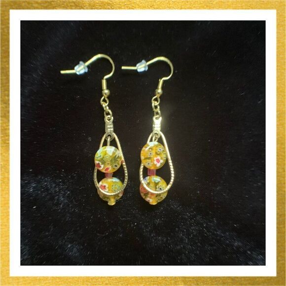 3/$20 Hand Crafted BEADED Dangle TEARDROP Gold EARRINGS - Picture 1 of 1